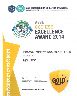 ASSE Award 2014 - ISCO - Integral Services Co. for Mechanical Contracting & Instrumentation WLL - Multi Disciplinary Contractor in Kuwait
