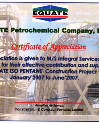 Equate - Apreciation - ISCO - Integral Services Co. for Mechanical Contracting & Instrumentation WLL - Multi Disciplinary Contractor in Kuwait