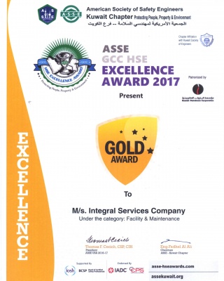 ASSE GCC HSE Excellence Award 2017 Facility & Maintenance - ISCO - Integral Services Co. for Mechanical Contracting & Instrumentation WLL - Multi Disciplinary Contractor in Kuwait