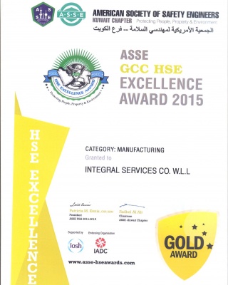 ASSE Award 2015 - ISCO - Integral Services Co. for Mechanical Contracting & Instrumentation WLL - Multi Disciplinary Contractor in Kuwait