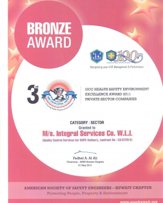 ASSE - GCC HSE AWARD 2011 - ISCO - Integral Services Co. for Mechanical Contracting & Instrumentation WLL - Multi Disciplinary Contractor in Kuwait