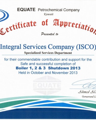 Equate - SSD appreciation 2013 - ISCO - Integral Services Co. for Mechanical Contracting & Instrumentation WLL - Multi Disciplinary Contractor in Kuwait
